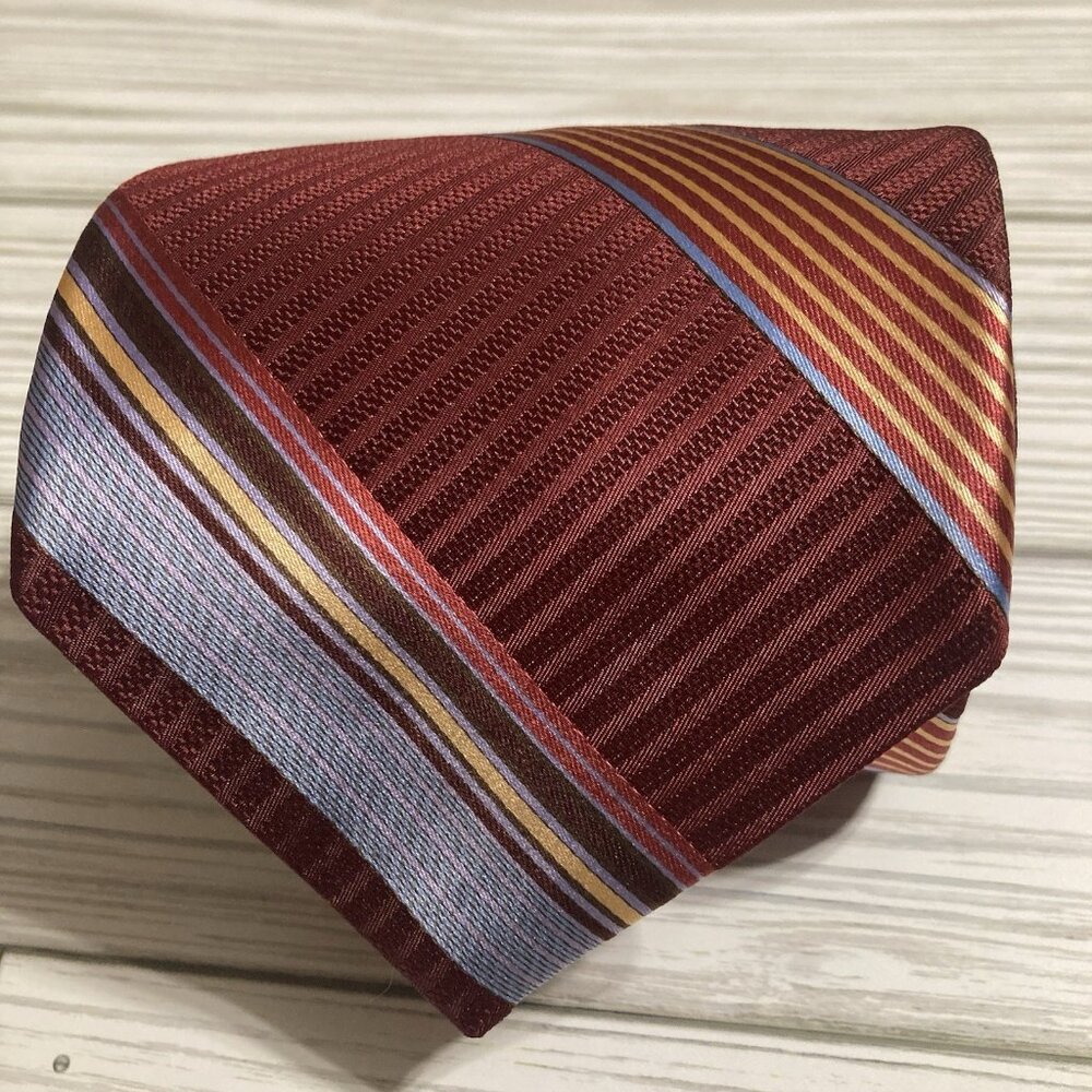 Ike Behar Tie Silk Striped Multicolored Designer Red Blue Gold Classic USA. EUC